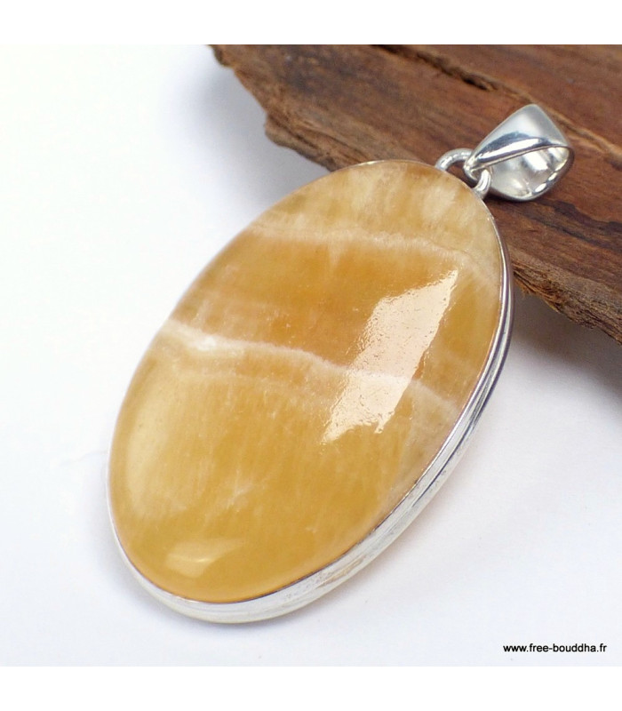 Agate Jaune – Pendentif ovale en argent 925 avec certificat