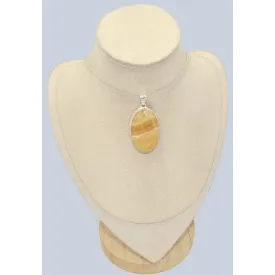 Gros Pendentif Agate Jaune à bandes oval - Bijoux en Agate