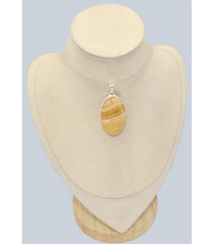 Agate Jaune – Pendentif ovale en argent 925 avec certificat