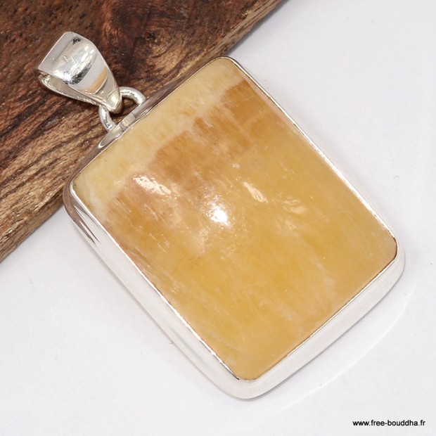 Agate Jaune – Pendentif rectangulaire à bandes en argent 925
