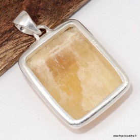Agate Jaune – Pendentif rectangulaire à bandes en argent 925