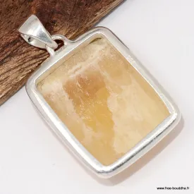 Pendentif Pierre naturelle Agate Jaune à bandes rectangulaire - Bijoux en Agate