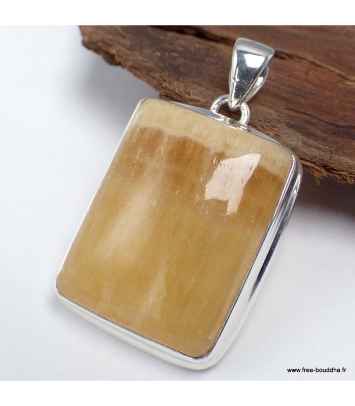Agate Jaune – Pendentif rectangulaire à bandes en argent 925