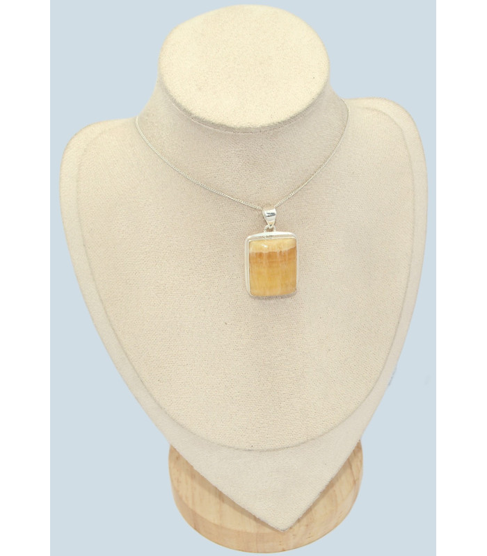 Agate Jaune – Pendentif rectangulaire à bandes en argent 925