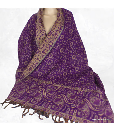 Châle de méditation violine cachemire – Népal 100 x 200 cm