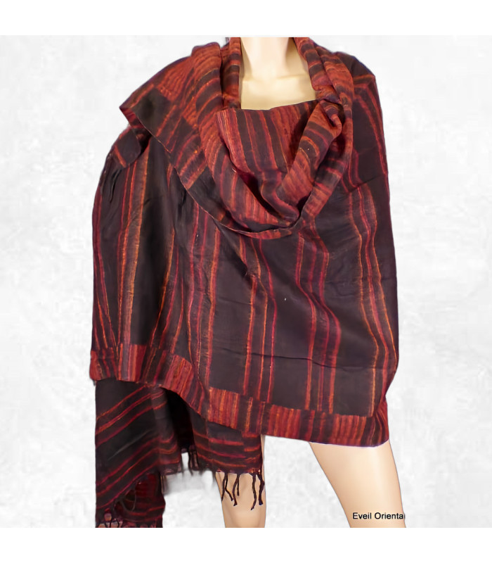 Couverture de méditation rouille noir – Châle Népal 100 x 200 cm