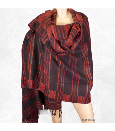 Couverture de méditation rouille noir – Châle Népal 100 x 200 cm