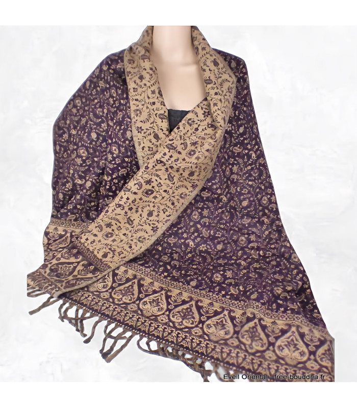 Couverture de méditation marron prune – Châle Népal 100 x 200 cm