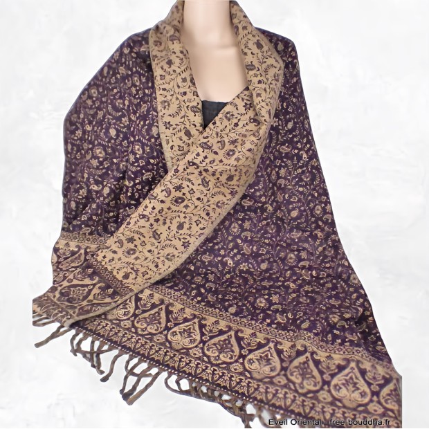 Couverture de méditation marron prune – Châle Népal 100 x 200 cm