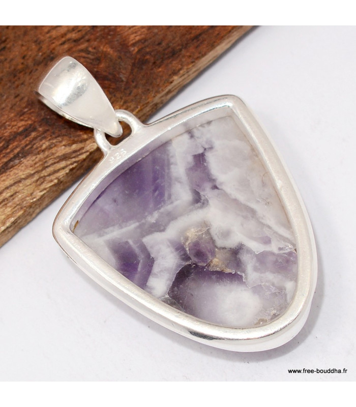 Améthyste à bandes certifiée – Pendentif semi-ovale en argent 925