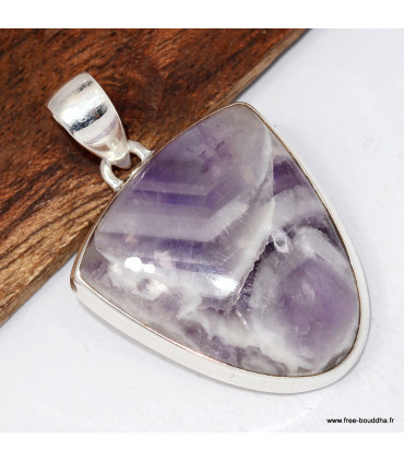 Améthyste à bandes certifiée – Pendentif semi-ovale en argent 925