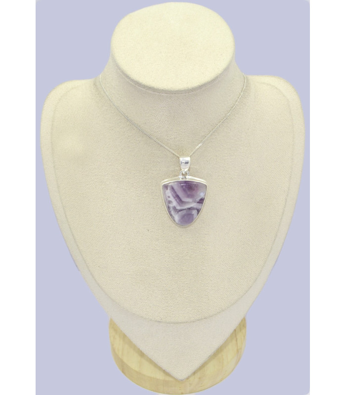 Améthyste à bandes certifiée – Pendentif semi-ovale en argent 925