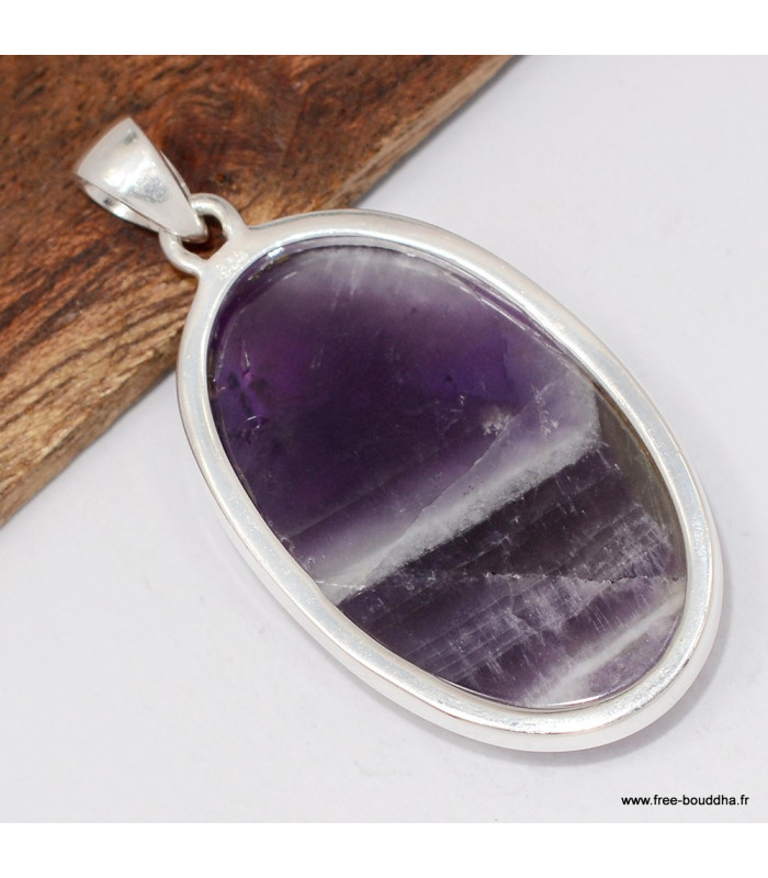 Pendentif Améthyste à Bandes en Argent 925 – Certifié Authentique