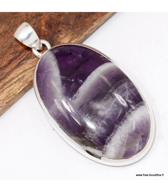 Pendentif Améthyste à Bandes en Argent 925 – Certifié Authentique