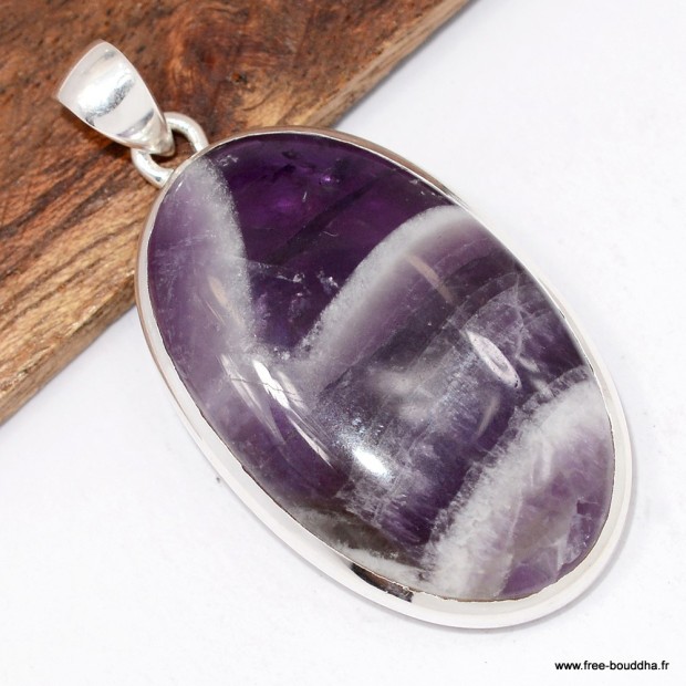 Améthyste à bandes certifiée – Pendentif en argent 925 naturel