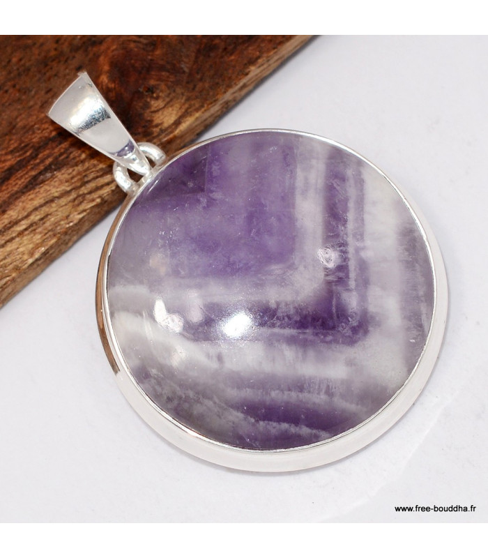Améthyste à bandes certifiée – Pendentif rond en argent 925