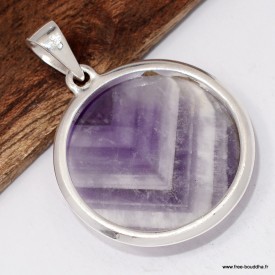Améthyste à bandes certifiée – Pendentif rond en argent 925