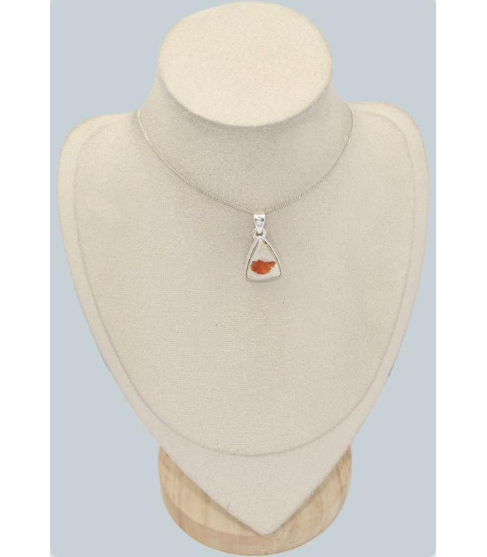 Pendentif Opale de feu triangulaire véritable argent 925