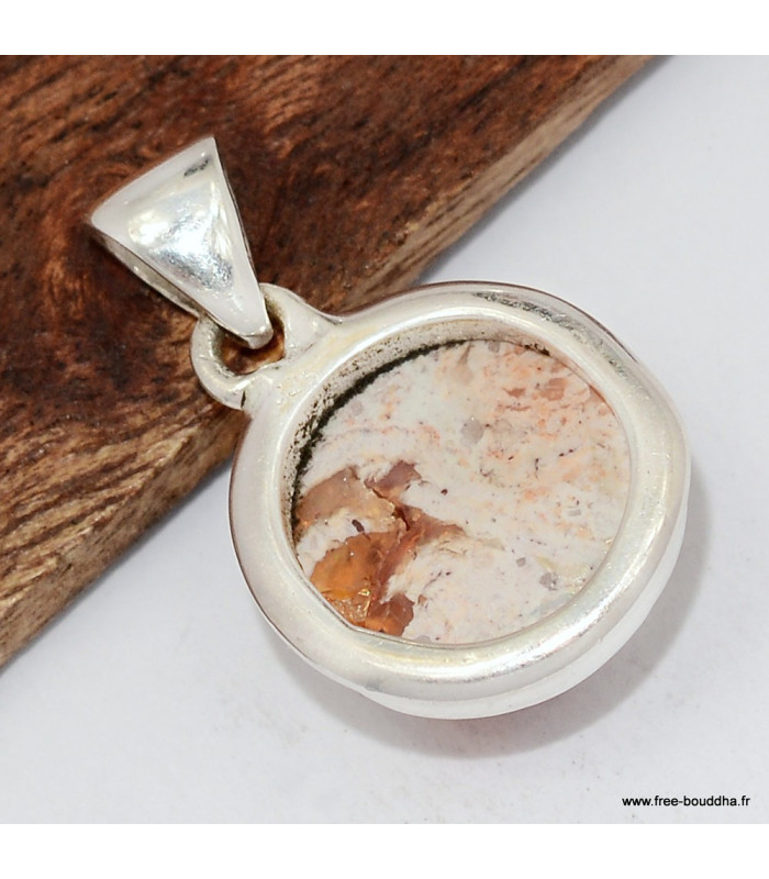 Pendentif Opale de feu ronde pierre naturelle véritable