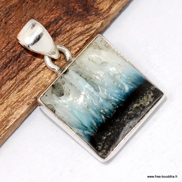 Pendentif Glacierite Blue Ice carré authentique et Argent 925
