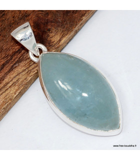 Pendentif marquise en Aigue-marine cabochon