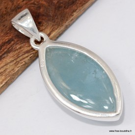 Pendentif Aigue-marine cabochon marquise véritable certifiée argent 925
