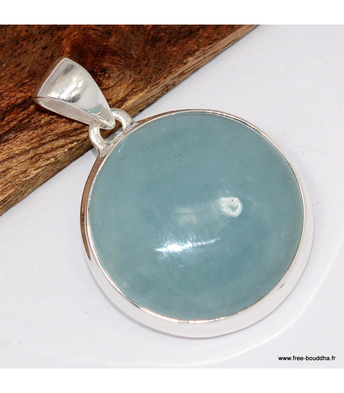 Pendentif rond en Aigue-marine cabochon
