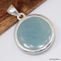 Pendentif aigue‑marine véritable cabochon argent 925