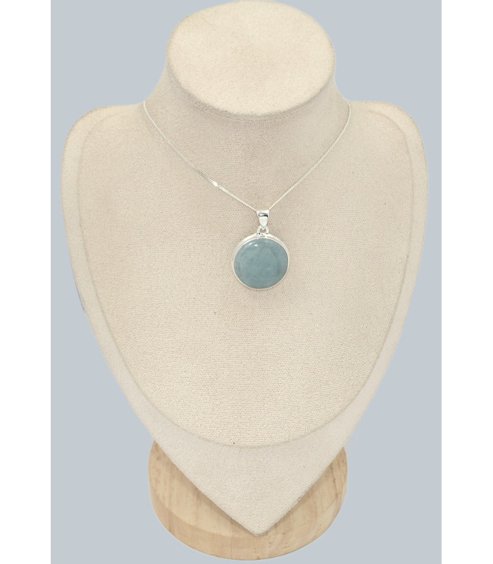 Pendentif rond en Aigue-marine cabochon