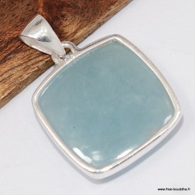 Pendentif Aigue-marine cabochon authentique certifié argent 925