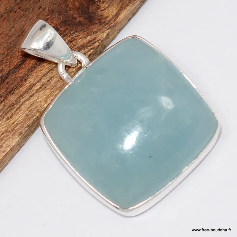 Pendentif pierre naturelle Aigue-marine cabochon - Bijoux en Aigue-marine