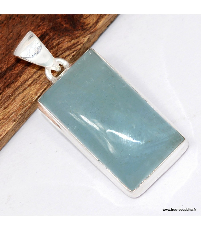 Pendentif pierre naturelle Aigue-marine rectangulaire
