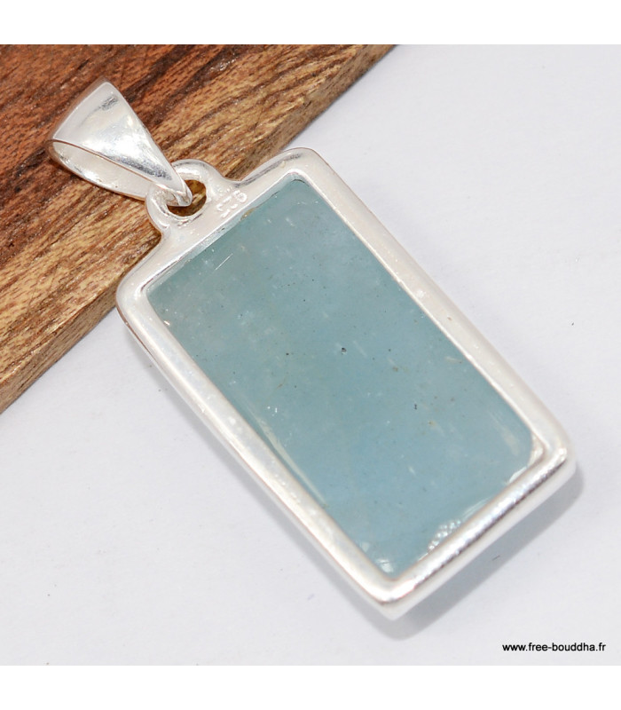 Pendentif pierre naturelle Aigue-marine rectangulaire