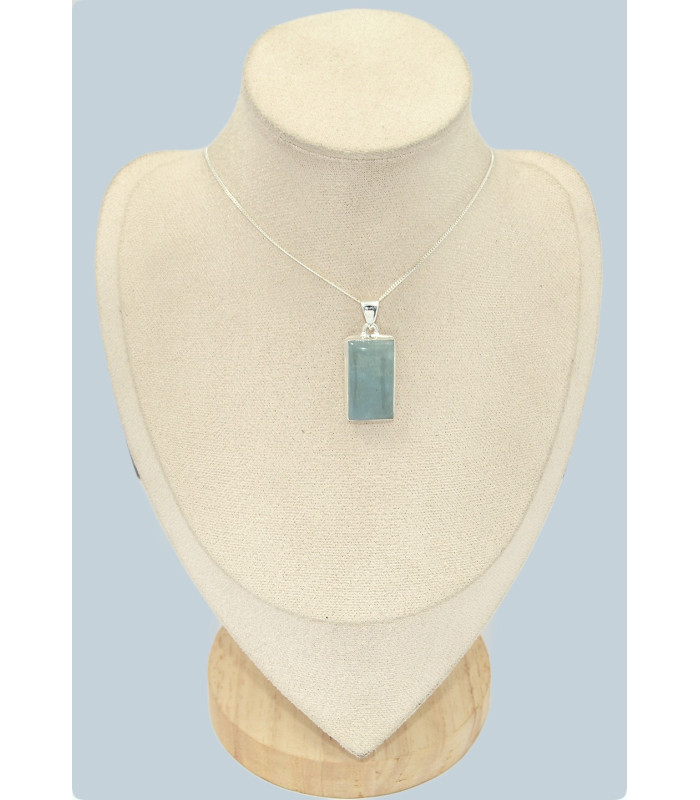 Pendentif pierre naturelle Aigue-marine rectangulaire