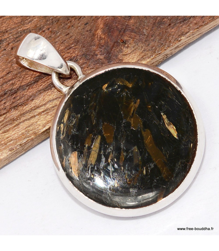 Pendentif Nuummite véritable – Rond en argent 925