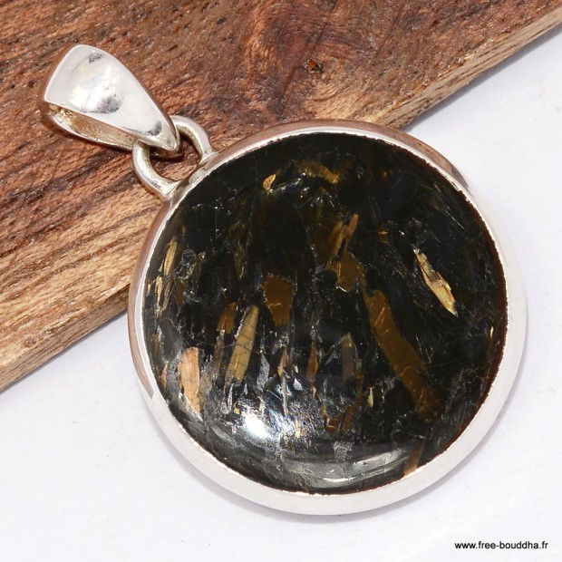 Pendentif Nuummite véritable – Rond en argent 925