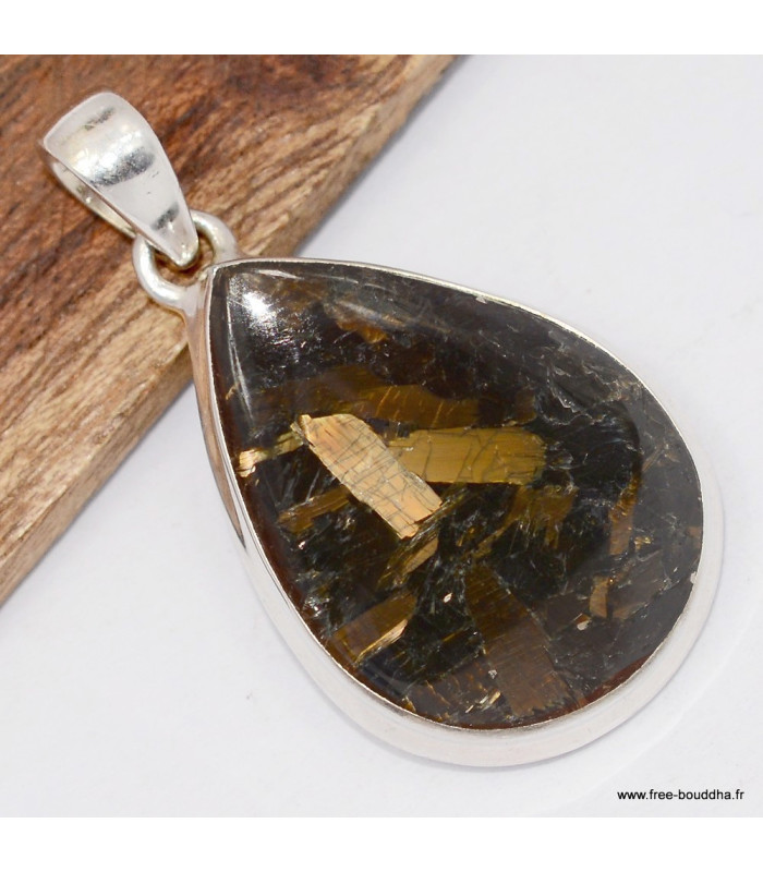 Pendentif Nuummite Authentique en Argent 925 – Forme Goutte