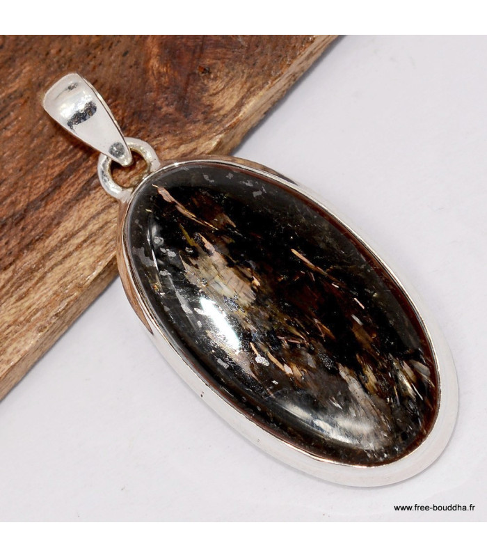 Pendentif Nuummite bleutée rare – Ovale en argent 925
