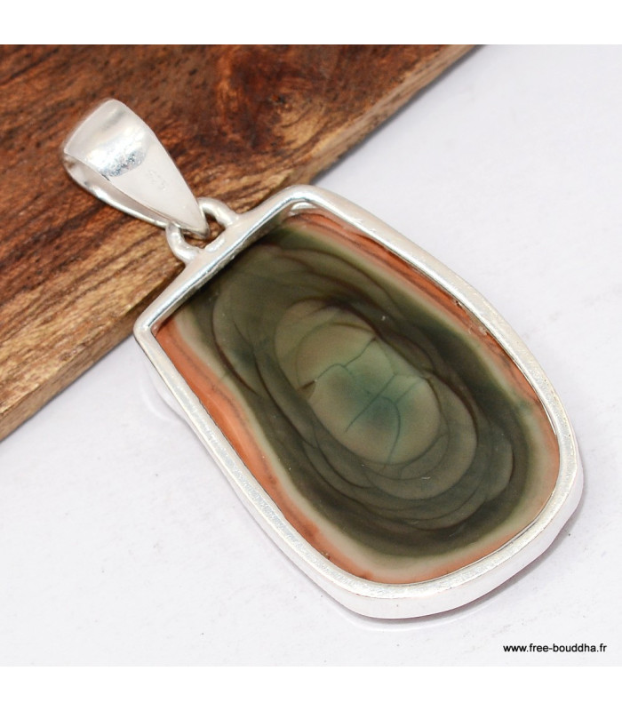 Pendentif Jaspe impérial marron kaki