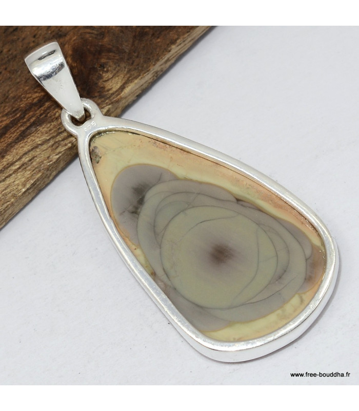 Pendentif argent Jaspe impérial jaune kaki