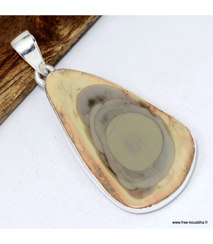 Pendentif argent Jaspe impérial jaune kaki