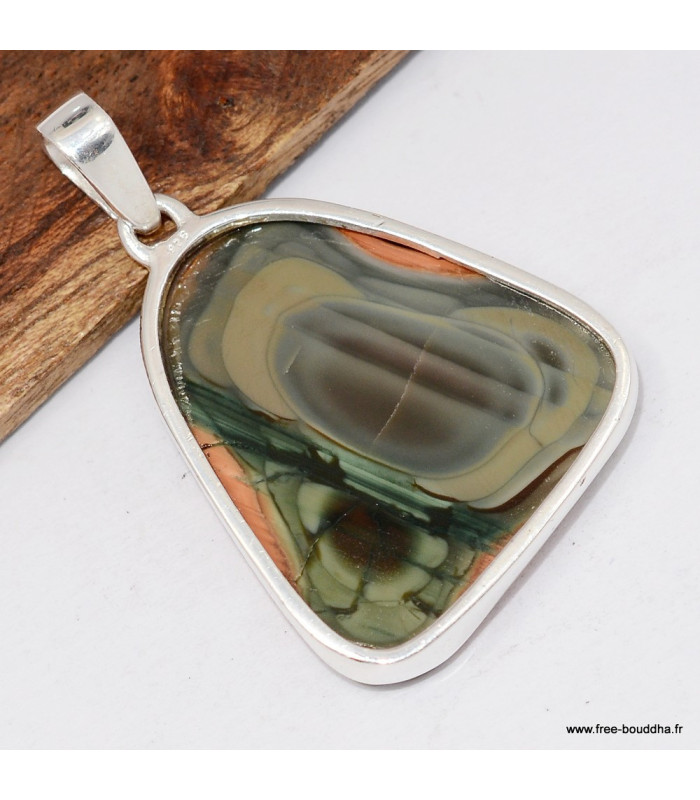 Pendentif argent Jaspe imperial forme libre
