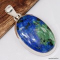 Pendentif Azurite sur Malachite argent 925 pierre rare certifiée