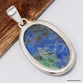 Pendentif Azurite sur Malachite argent 925 pierre rare certifiée