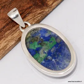 Pendentif argent Azurite sur malachite oval - Bijoux en Azurite