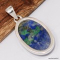 Pendentif Azurite sur Malachite ovale, argent 925 authentique