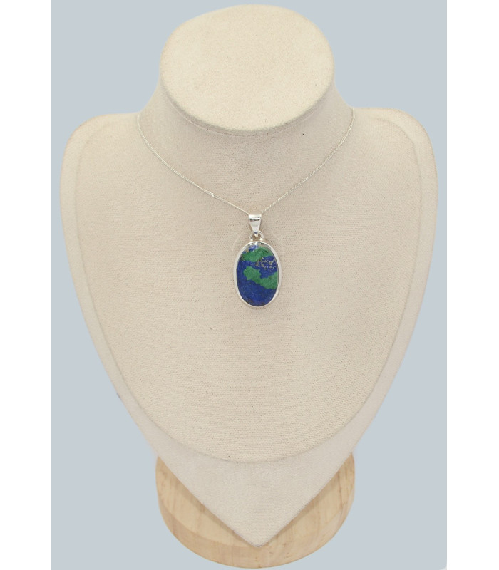 Pendentif argent Azurite sur malachite oval