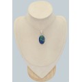 Pendentif Azurite sur Malachite ovale, argent 925 authentique