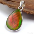 Pendentif Ammolite authentique verte-orange du Canada AAA et Argent 925