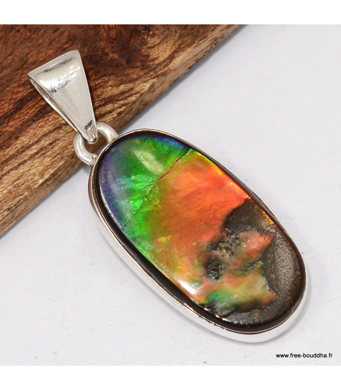 Pendentif Ammolite – Pierre verte bleue orange qualité AAA en argent 925